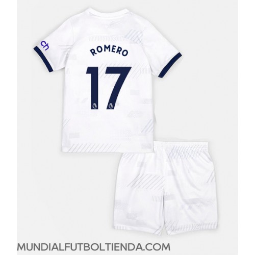 Camiseta Tottenham Hotspur Cristian Romero #17 Primera Equipación Replica 2023-24 para niños mangas cortas (+ Pantalones cortos)